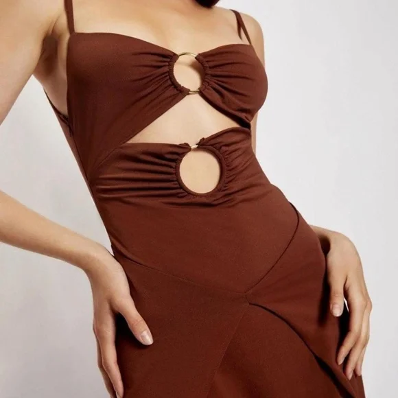 Meshki Diane Maxi Wrap-Over Dress - Brown Size M - Picture 2 of 7